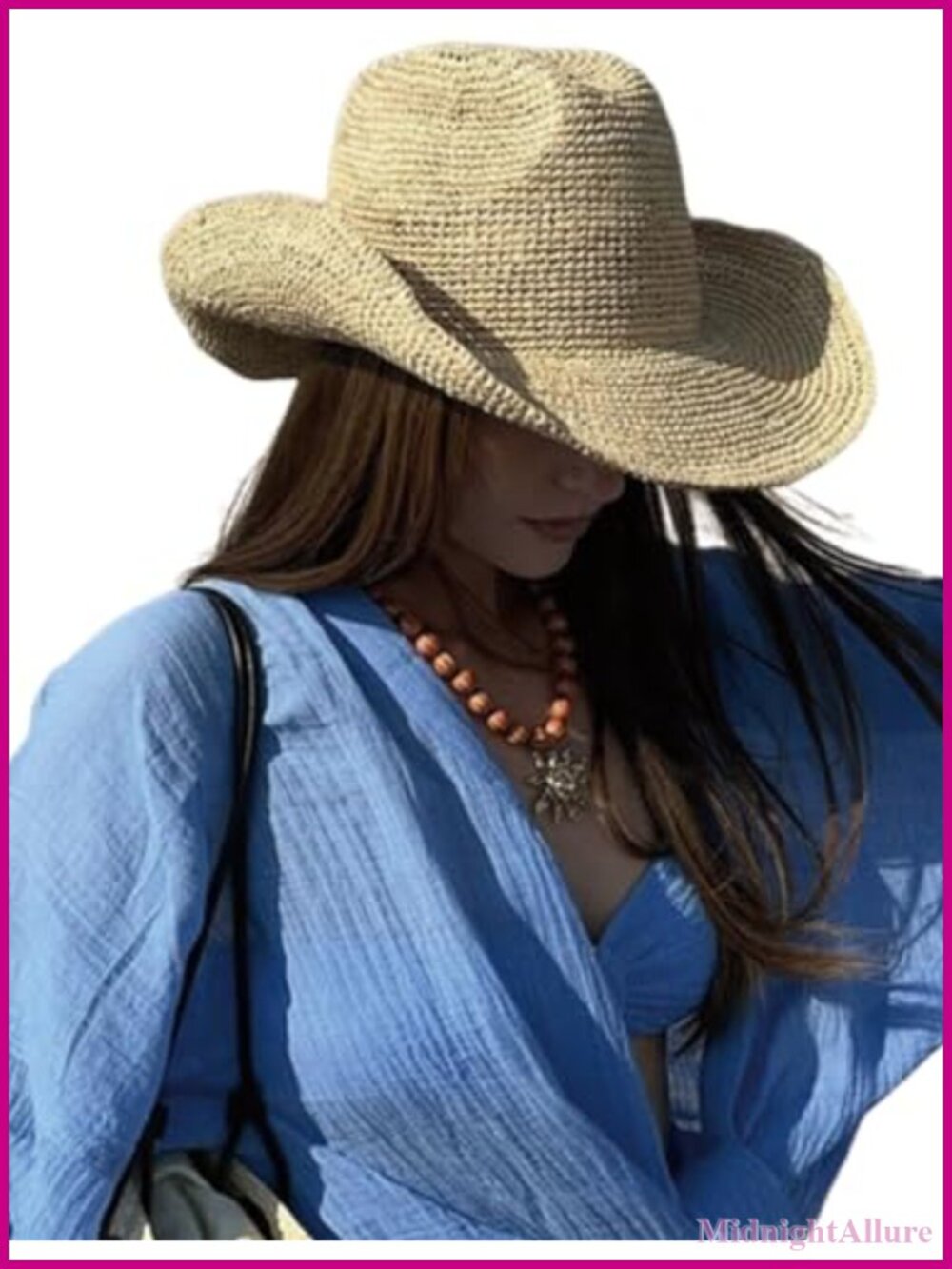 Raffia Straw Cowboy Hat Foldable Handwoven Western Beach Sun Hat